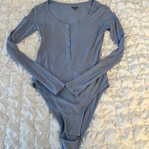 Aerie Light Blue Ribbed Long Sleeve Bodysuit